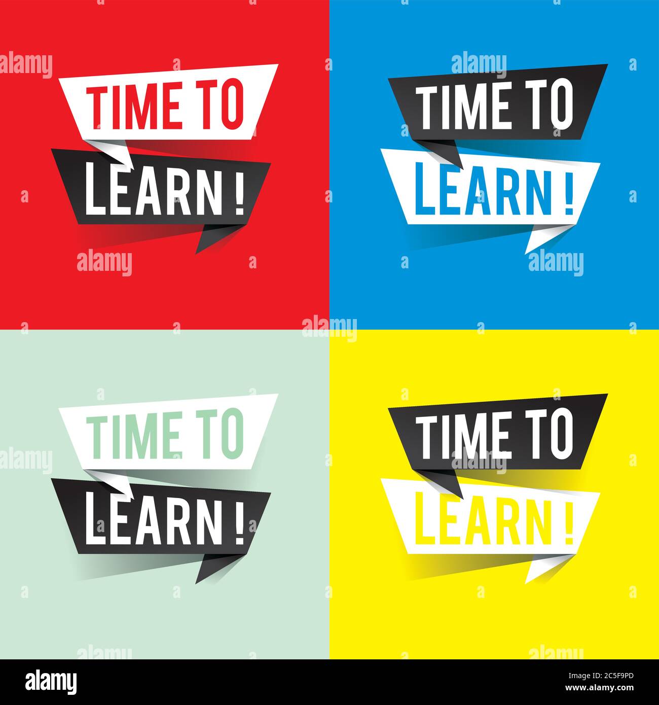 Modern design time to learn text on speech bubbles concept. Vector illustration Stock Vector