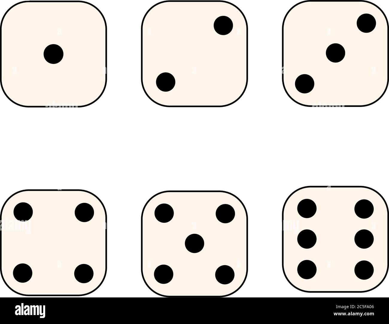 Dice cube dot numbers from one to six icon set. board game or casino gambling vector illustration. Stock Vector