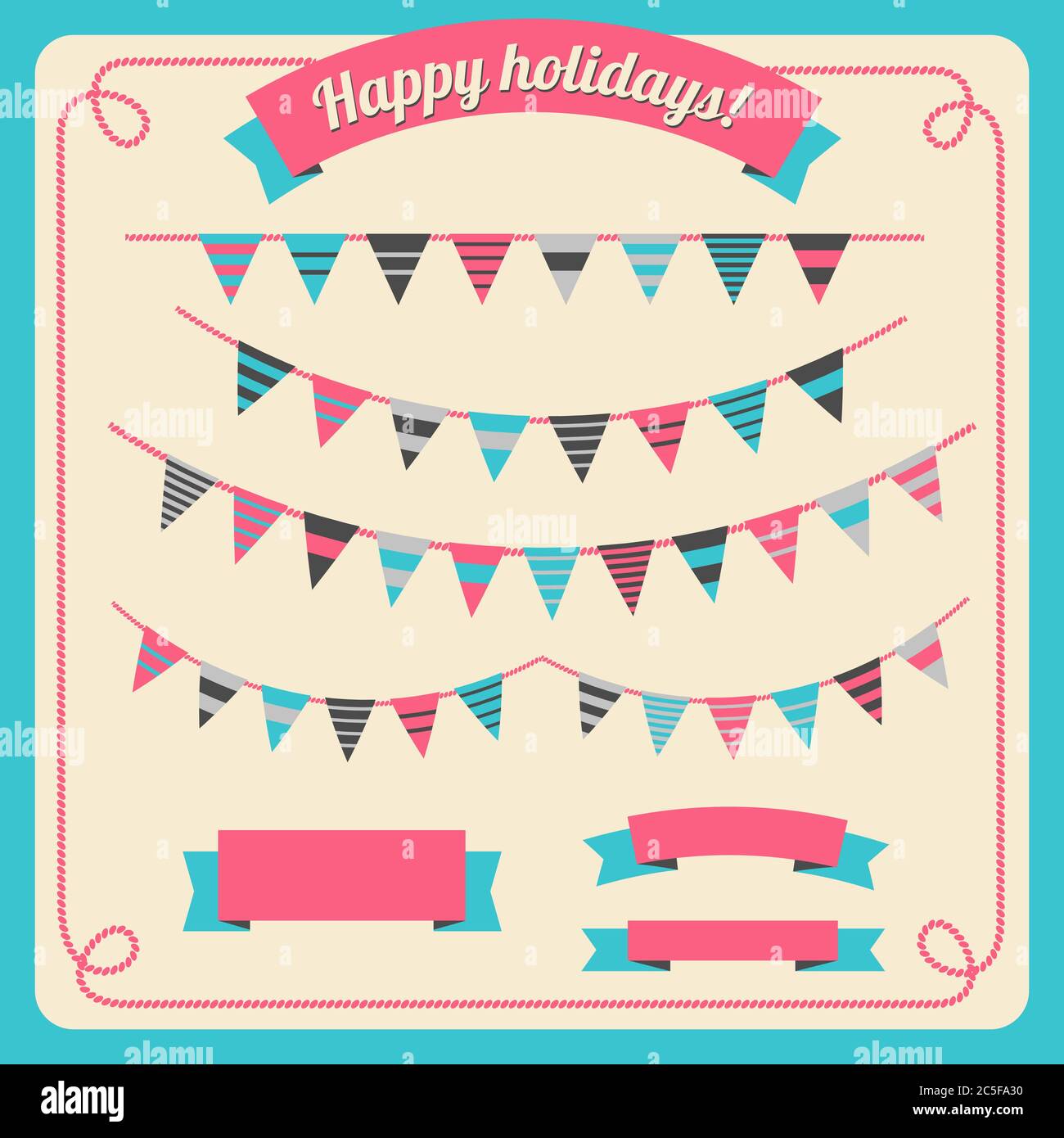 Set of bunting and garland in retro colors, with banners. Vector illustration. Stock Vector