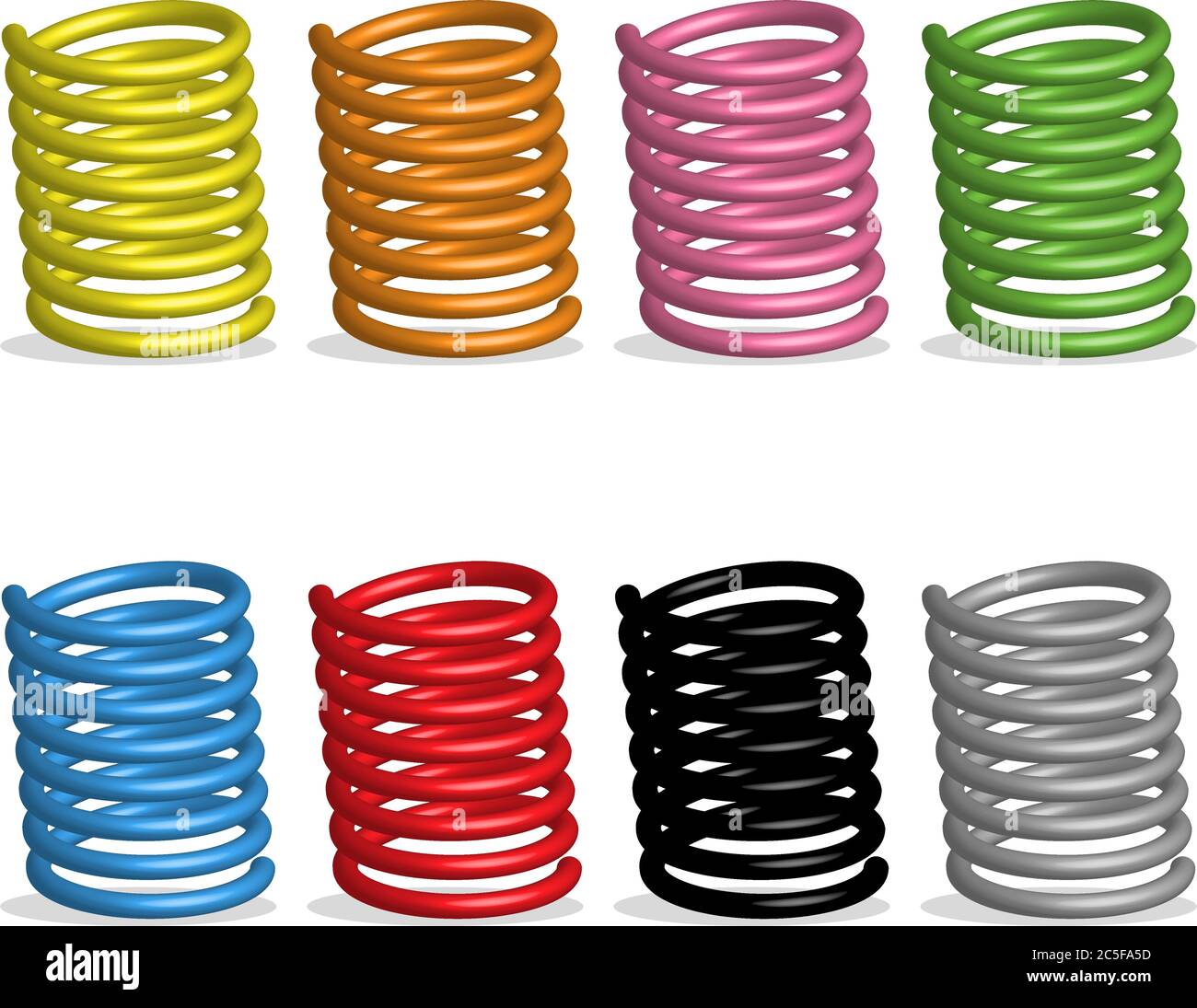 Multi color springs icon set three dimensional realistic metal flexible spiral automobile part vector illustration Stock Vector