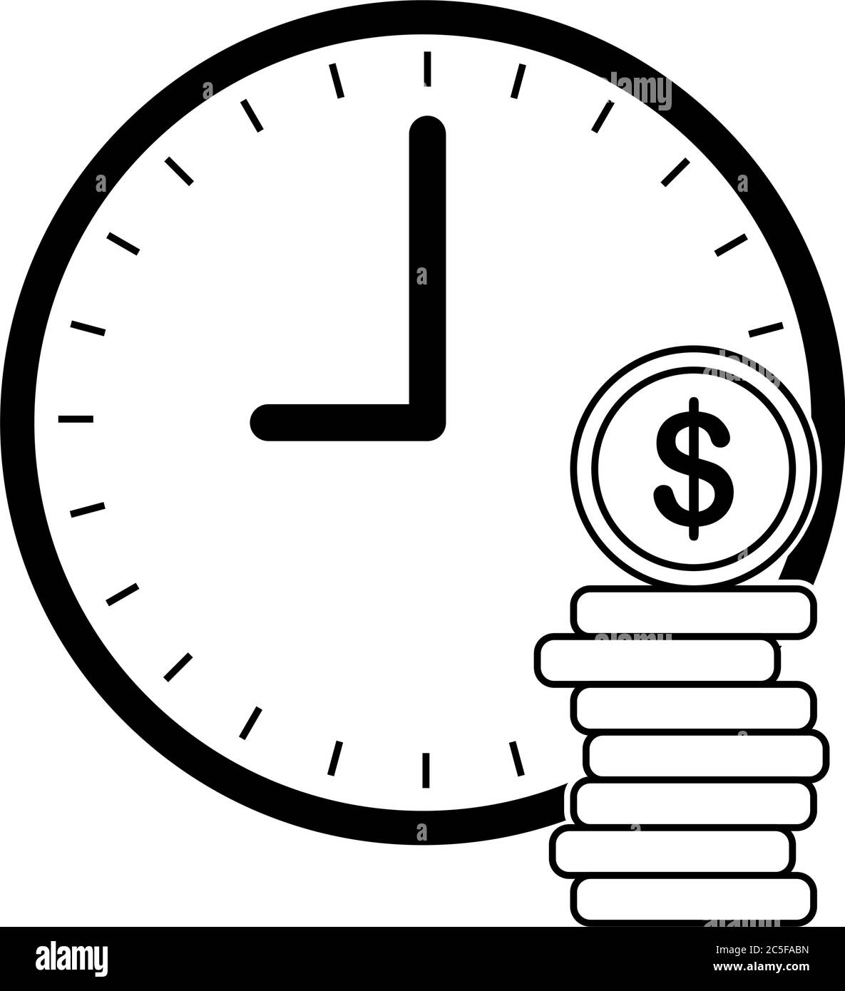 Clock with a stack of coins icon isolate vector illustration. Time is money business financial ideas concept. Stock Vector