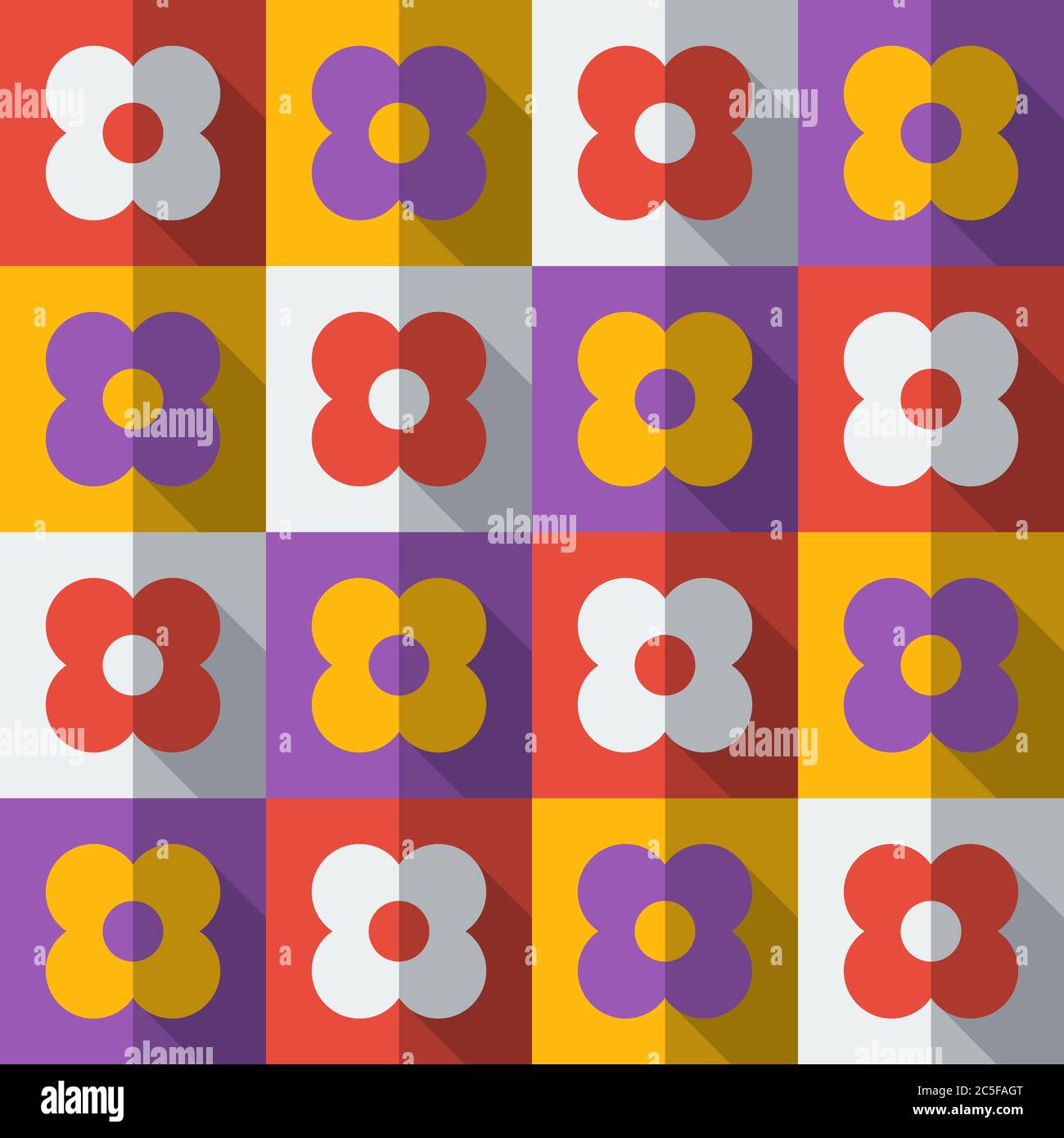 Flowers in flat icon style. Abstract seamless vector background. Stock Vector