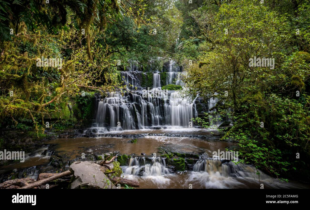Purakaunui Falls, waterfall, The Catlins, Otago, Southland, New Zealand Stock Photo