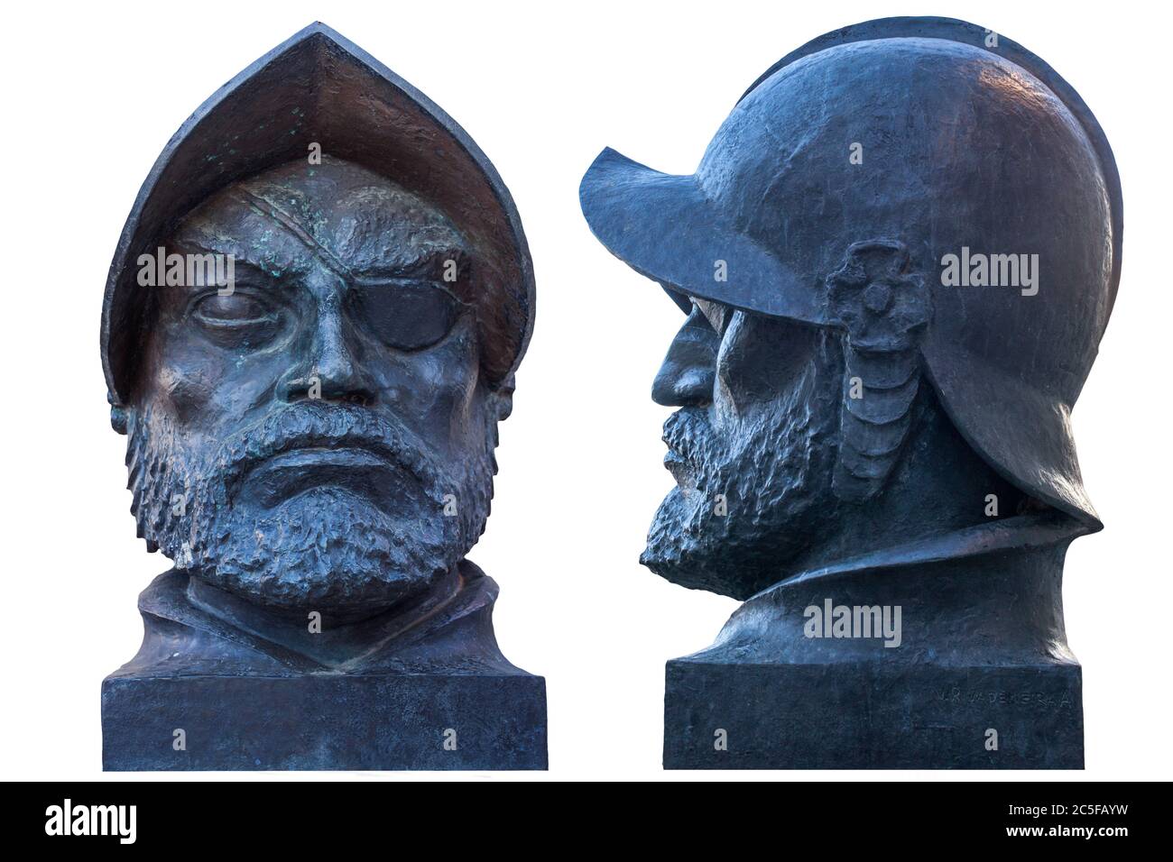 Francisco de Orellana bust. Spanish explorer and conquistador. Trujillo, Spain. Unknown artist. Front and side view Stock Photo