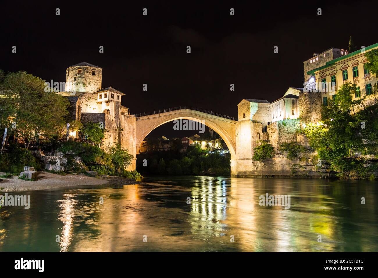 The Old bridge in Mostar in a beautiful summer night, Bosnia and Herzegovina Stock Photo