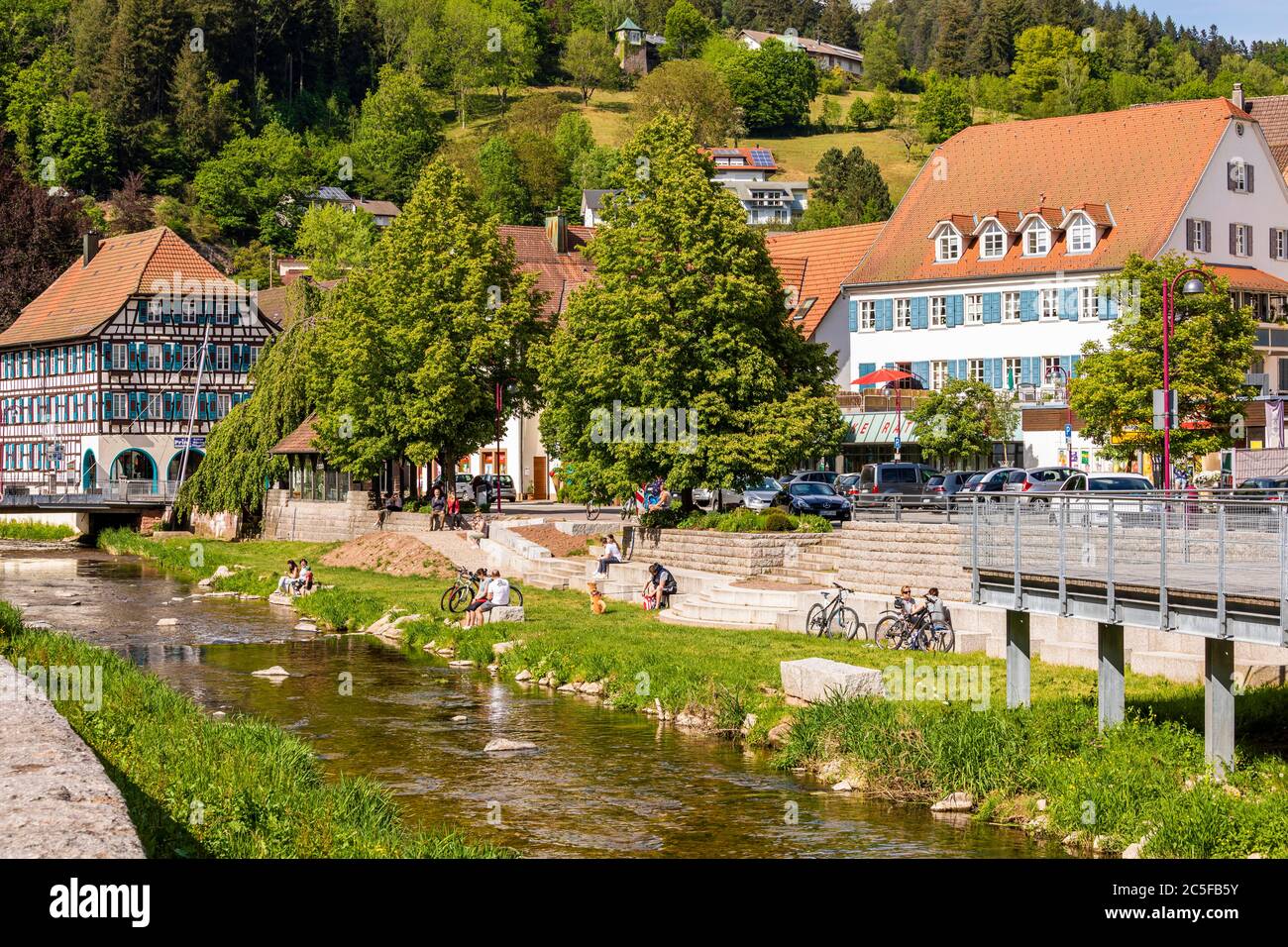 Houses in the Old Town, River Schiltach, Schiltach, Black Forest, Baden-Wuerttemberg, Germany Stock Photo