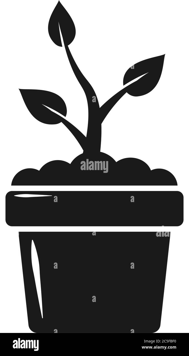 Growing Plant Icon Black Silhouette Sprouting Pot Seeding Concept Isolated Logo Vector Illustration Stock Vector