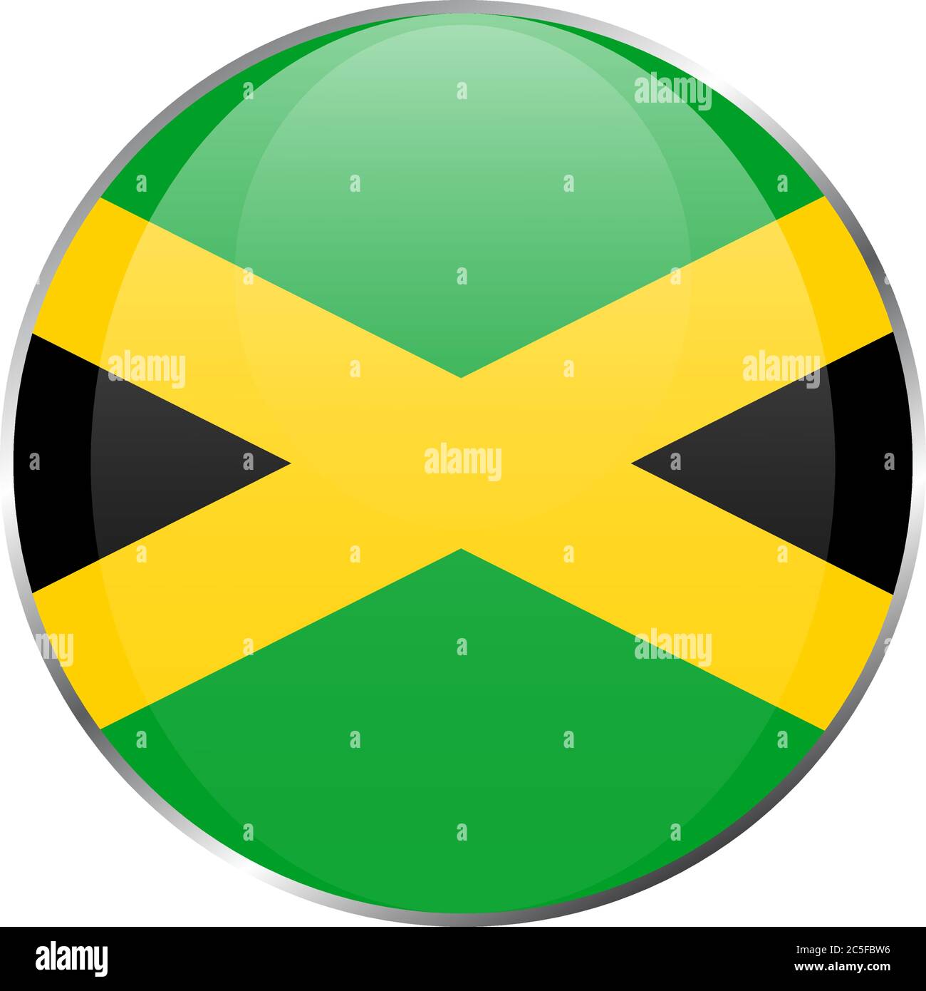 Jamaica national flag round glossy icon. Jamaican badge Isolated on white background. Stock Vector