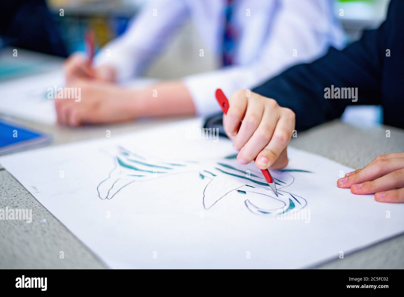 School Art Class - Cutting Using A Scalpel On Paper Stock Photo