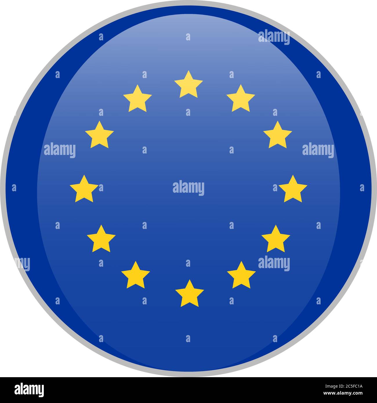 European union blue round badge with yellow stars EU product sign vector illustration isolated on white background. Stock Vector