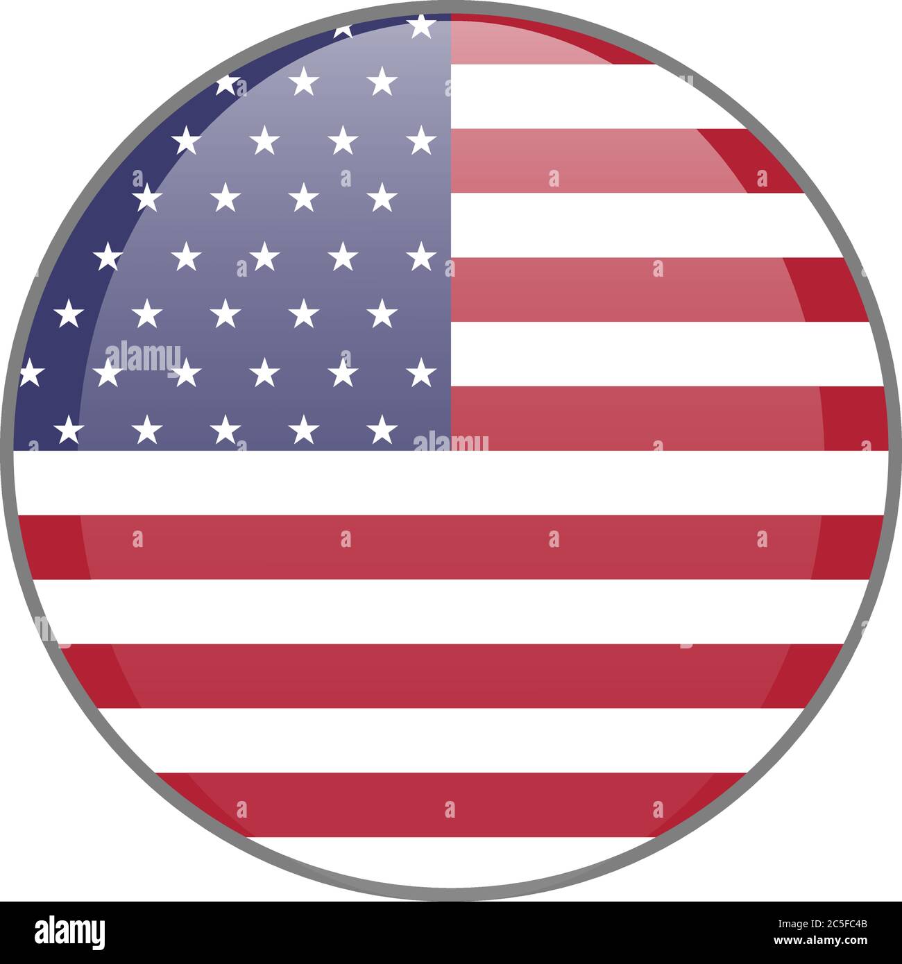 The United States of America national flag round glossy icon. USA badge Isolated on white