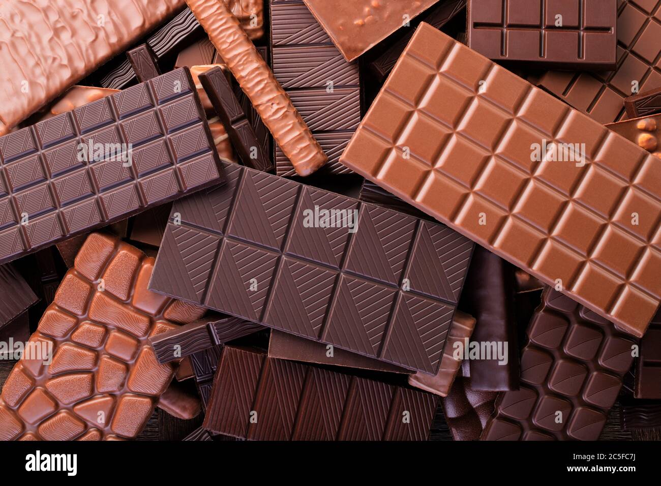 mix chocolate bars, top view. dessert food background Stock Photo