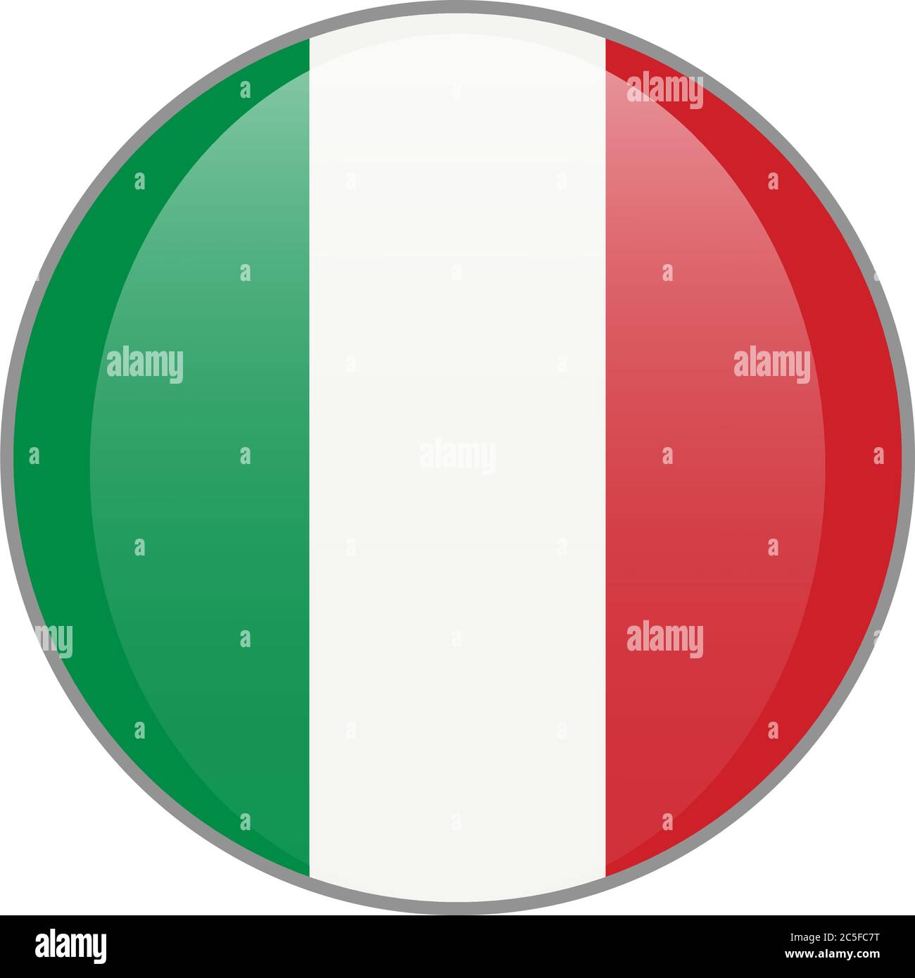The Italian national flag round glossy icon. Italy badge Isolated on white background. Stock Vector