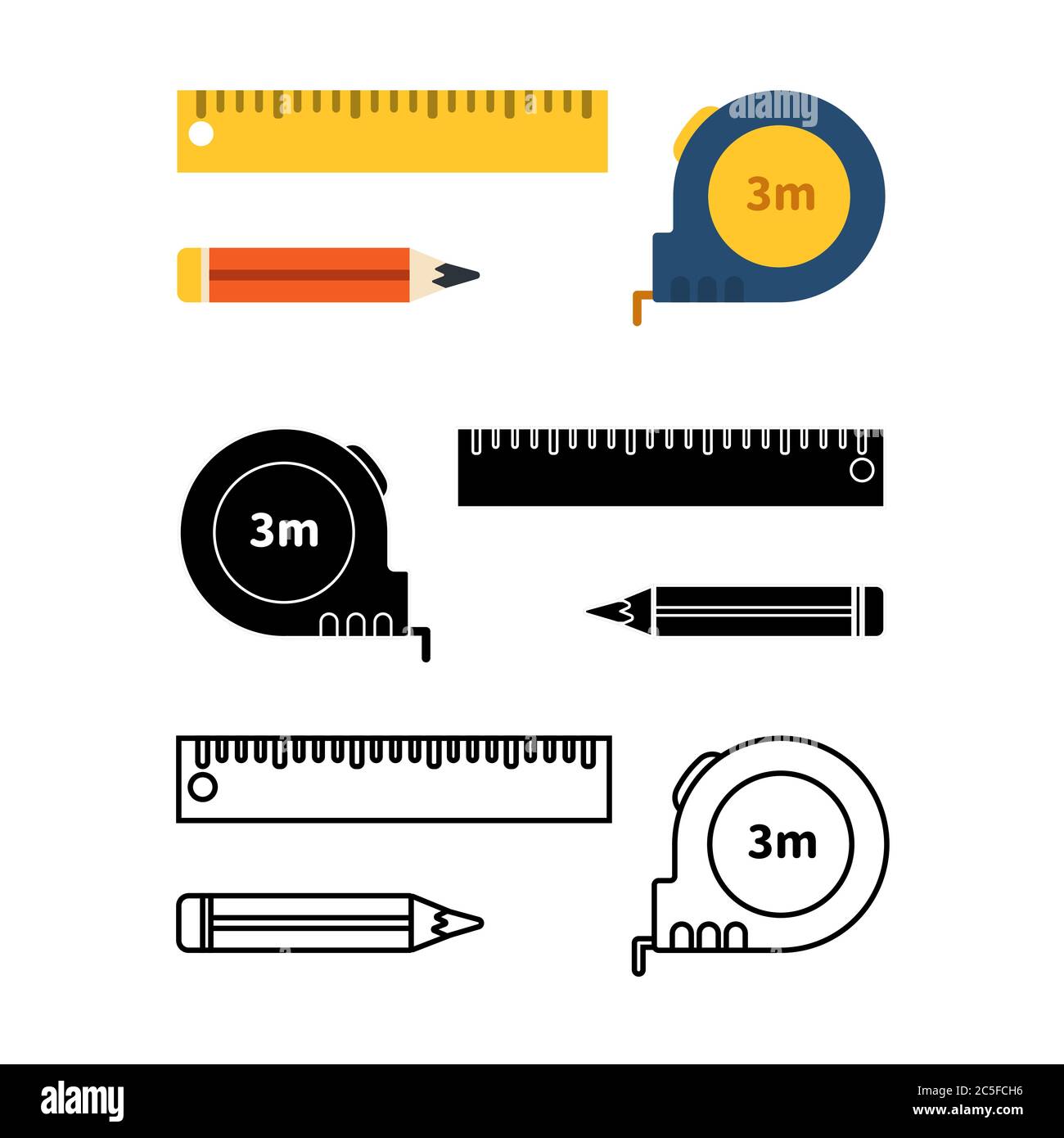 Set building tools repair, construction buildings tape measure, ruler