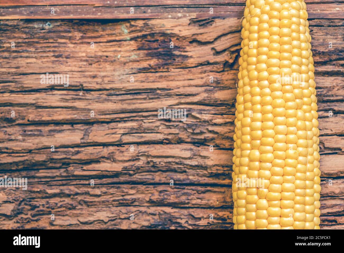 Corn isolated on wooden background Stock Photo