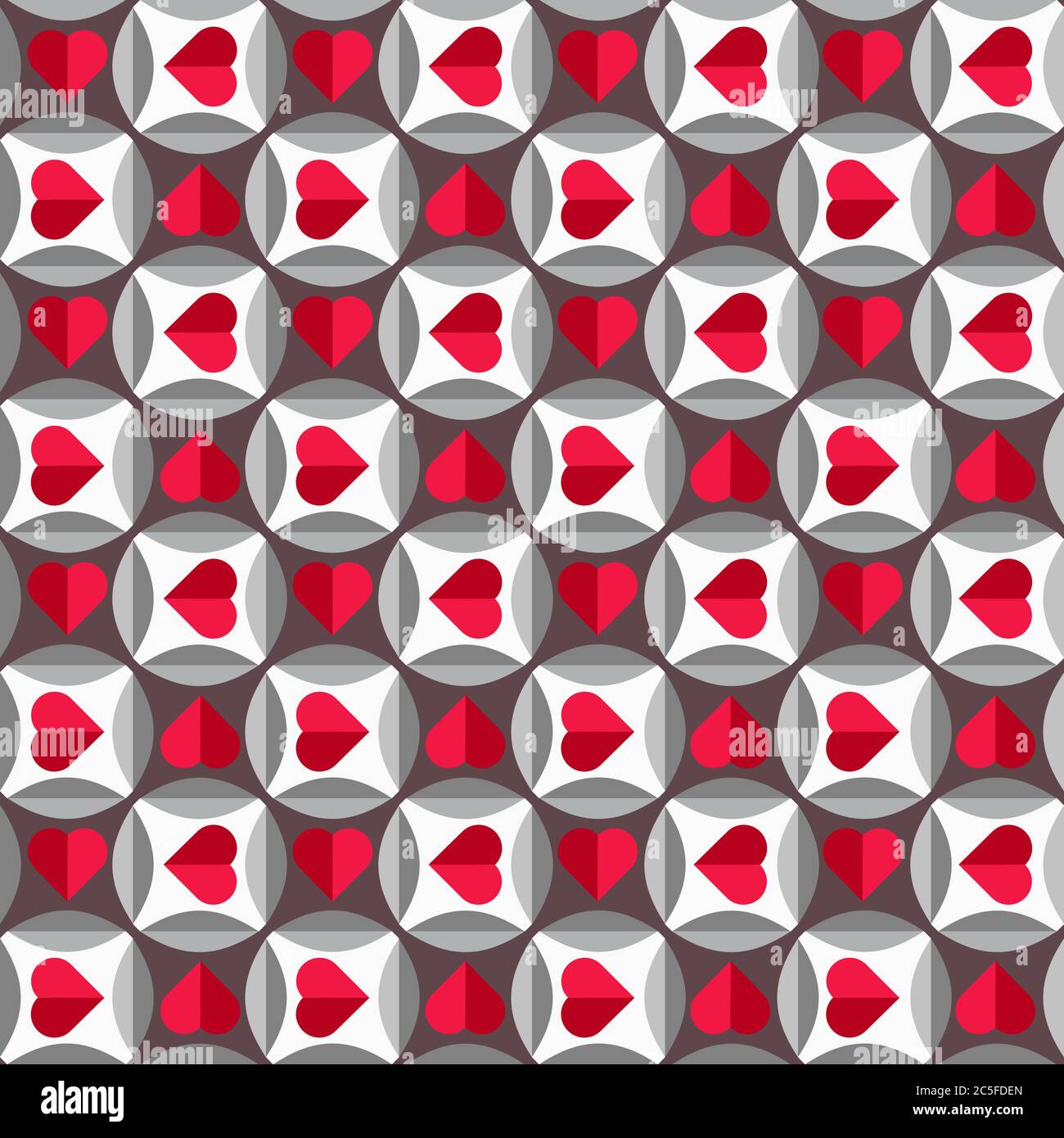Geometric pattern with hearts in red and grey colors, seamless vector ...