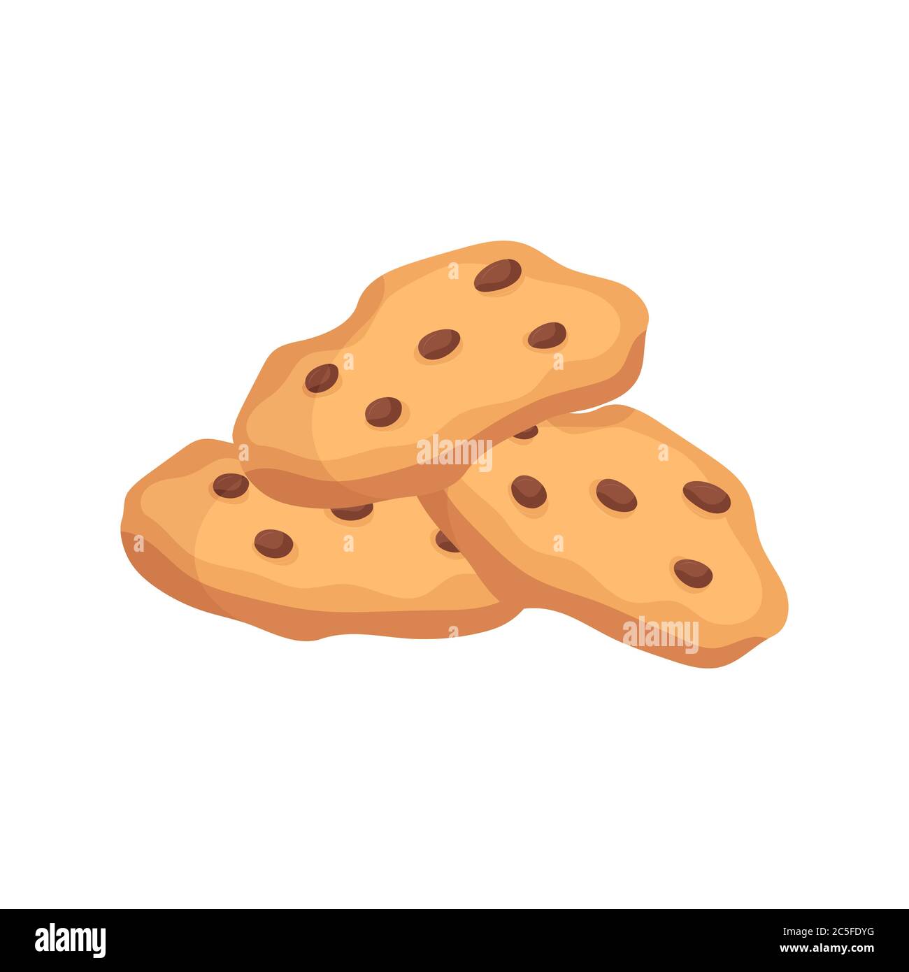 Traditional chocolate chip cookie isolated Illustration. Trendy flat ...