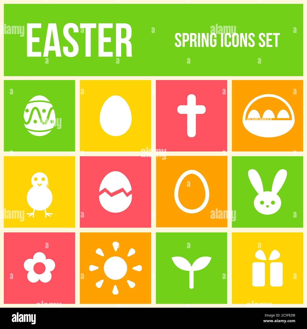 Set of colorful Easter icons in flat style. Vector illustration Stock ...