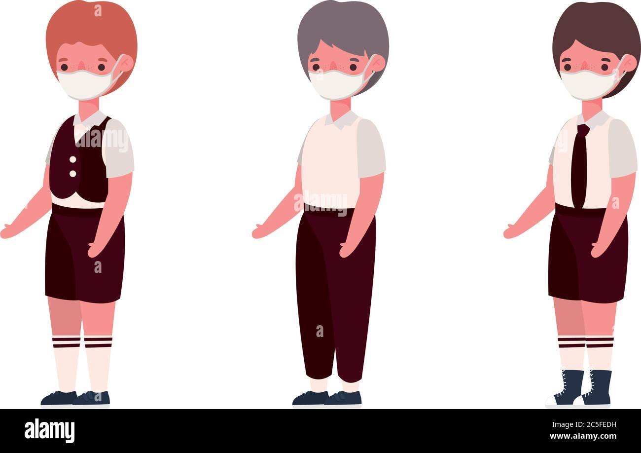 Boys kids with uniforms medical masks design, Back to school and social ...