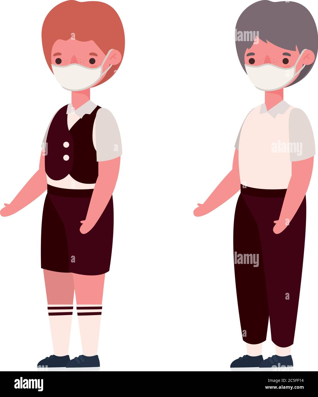 Boys kids with uniforms medical masks design, Back to school and social ...