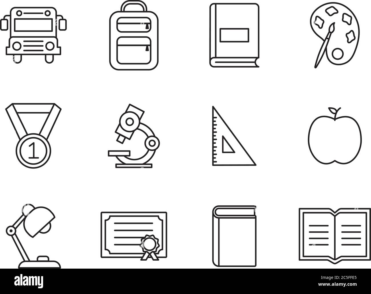 School line style icon set design, education class lesson knowledge ...