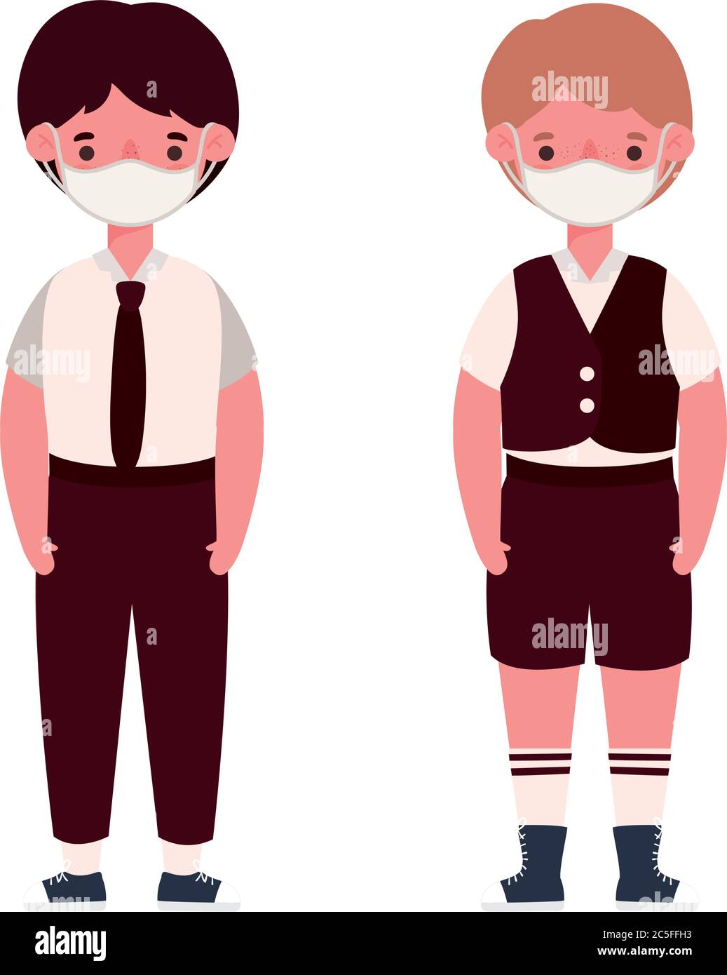 Boys kids with uniforms medical masks design, Back to school and social ...
