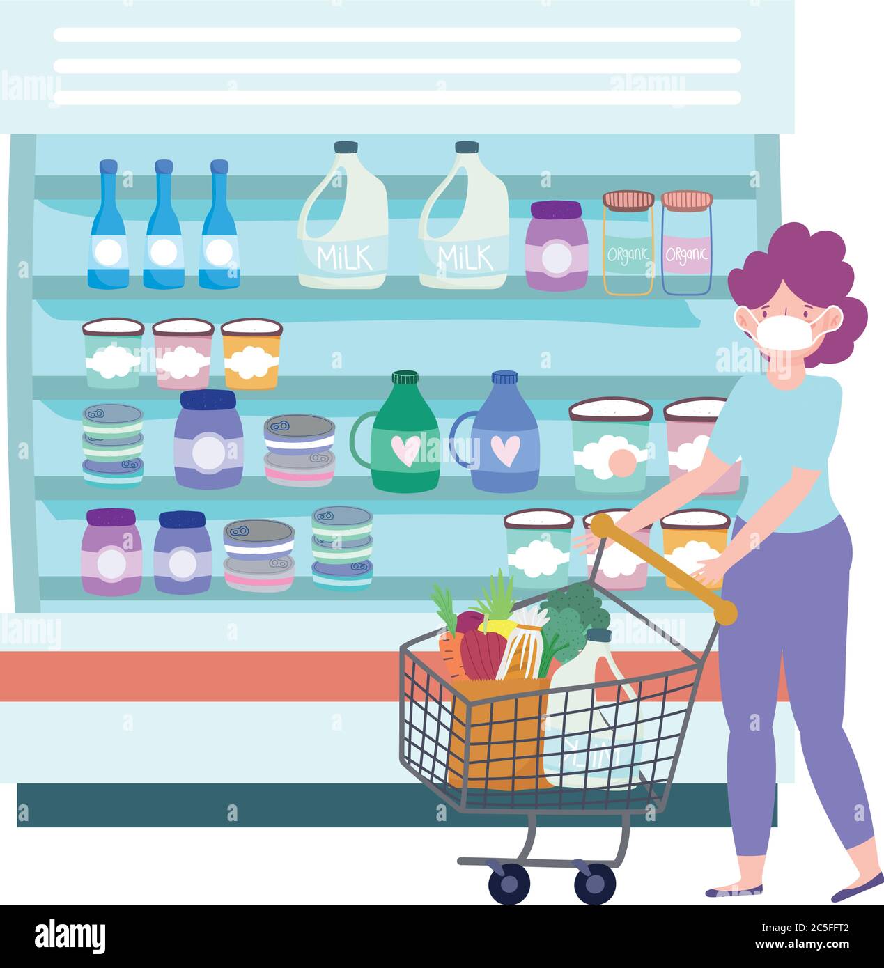 woman grocery shopping clipart