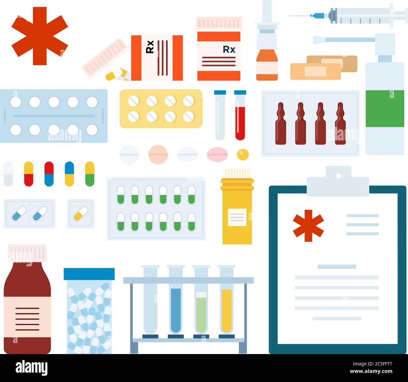 Set of Medicament flat vector illustration. Stock Vector