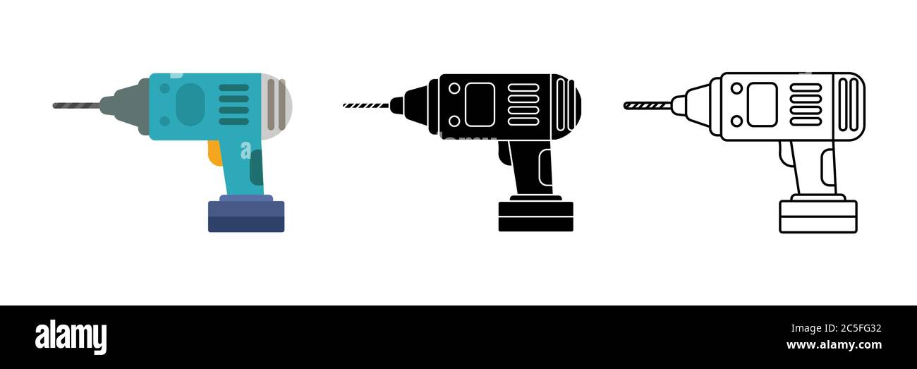 Hand electric drill on white background. Tool for drilling holes in