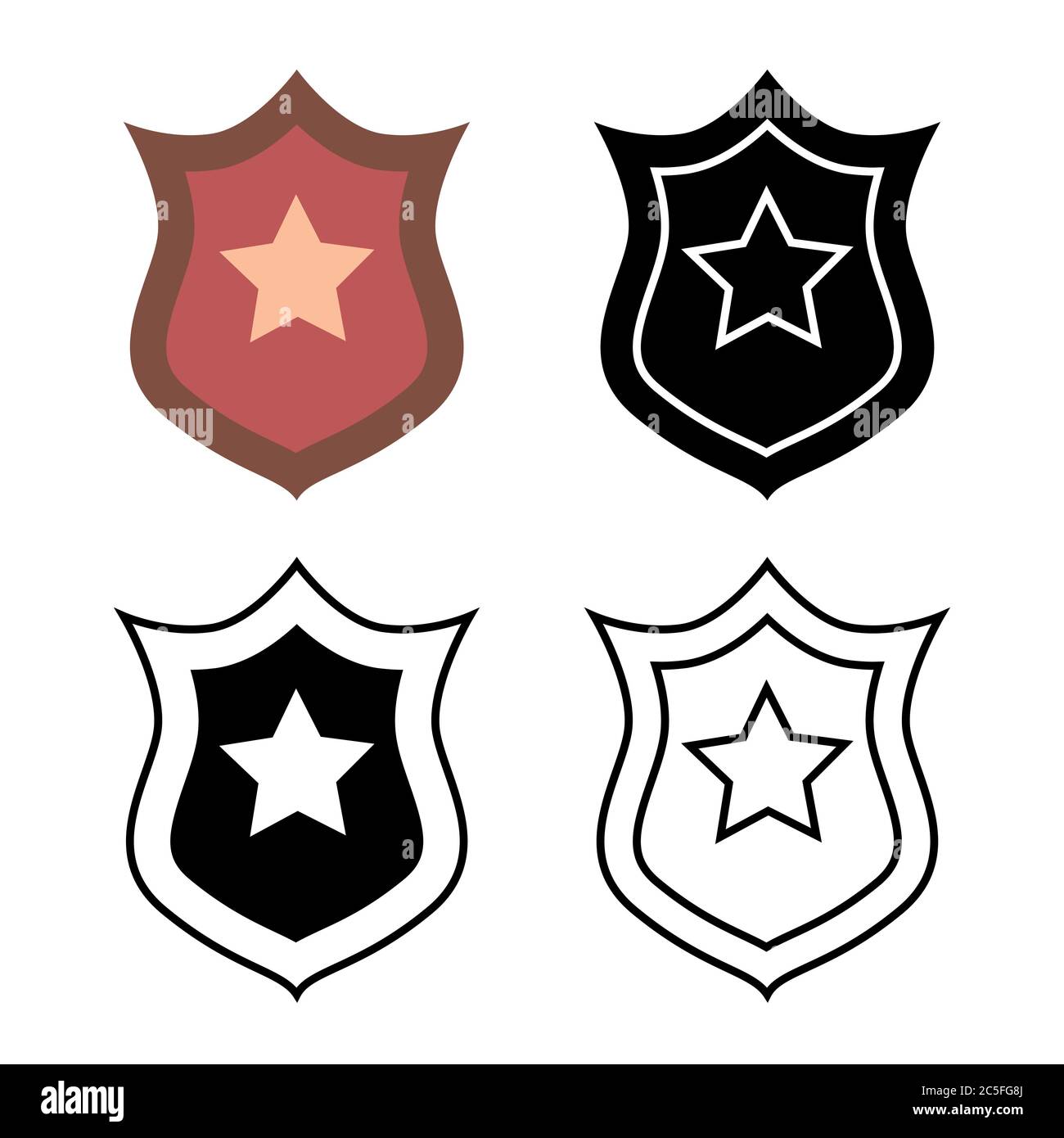 Policeman badge set. Emblem of a human rights defender, police officer. Trendy flat style for graphic design, web-site. Stock Vector illustration. Stock Vector