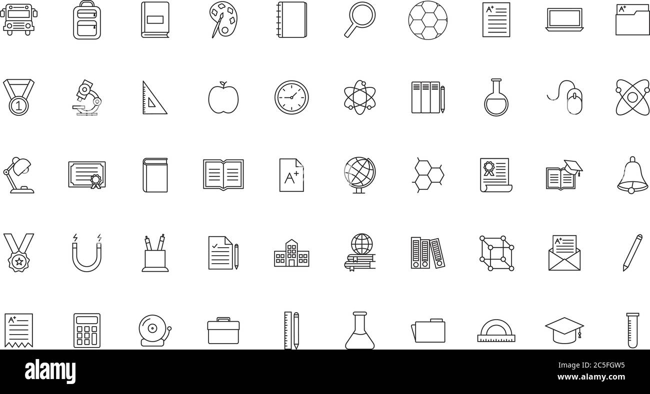 School line style icon set design, education class lesson knowledge ...