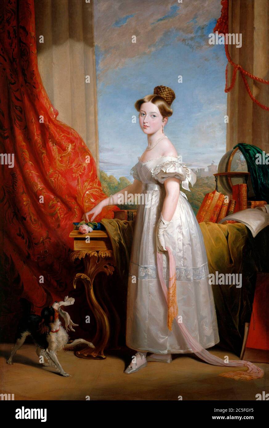 Portrait of Victoria with her spaniel Dash by George Hayter, 1833 After George Hayter Stock Photo