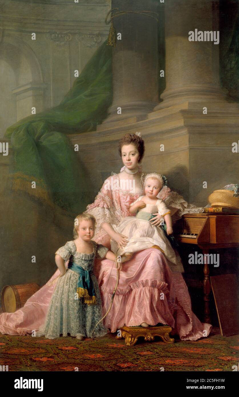 Queen Charlotte, with George (left) and younger brother Frederick. Portrait by Allan Ramsay, 1764. George later became King George IV. Charlotte of Mecklenburg-Strelitz, Sophia Charlotte 1744 - 1818) wife of King George III. She was Queen of Great Britain and Ireland Stock Photo