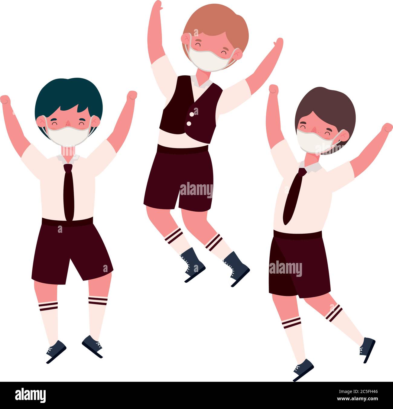 Boys kids with uniforms medical masks jumping design, Back to school ...