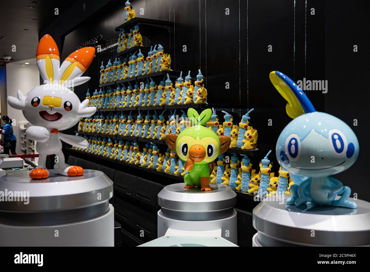 Tridimensional Pokémon characters and stuffed animals in the background at  Pokémon Center Skytree Town Stock Photo - Alamy