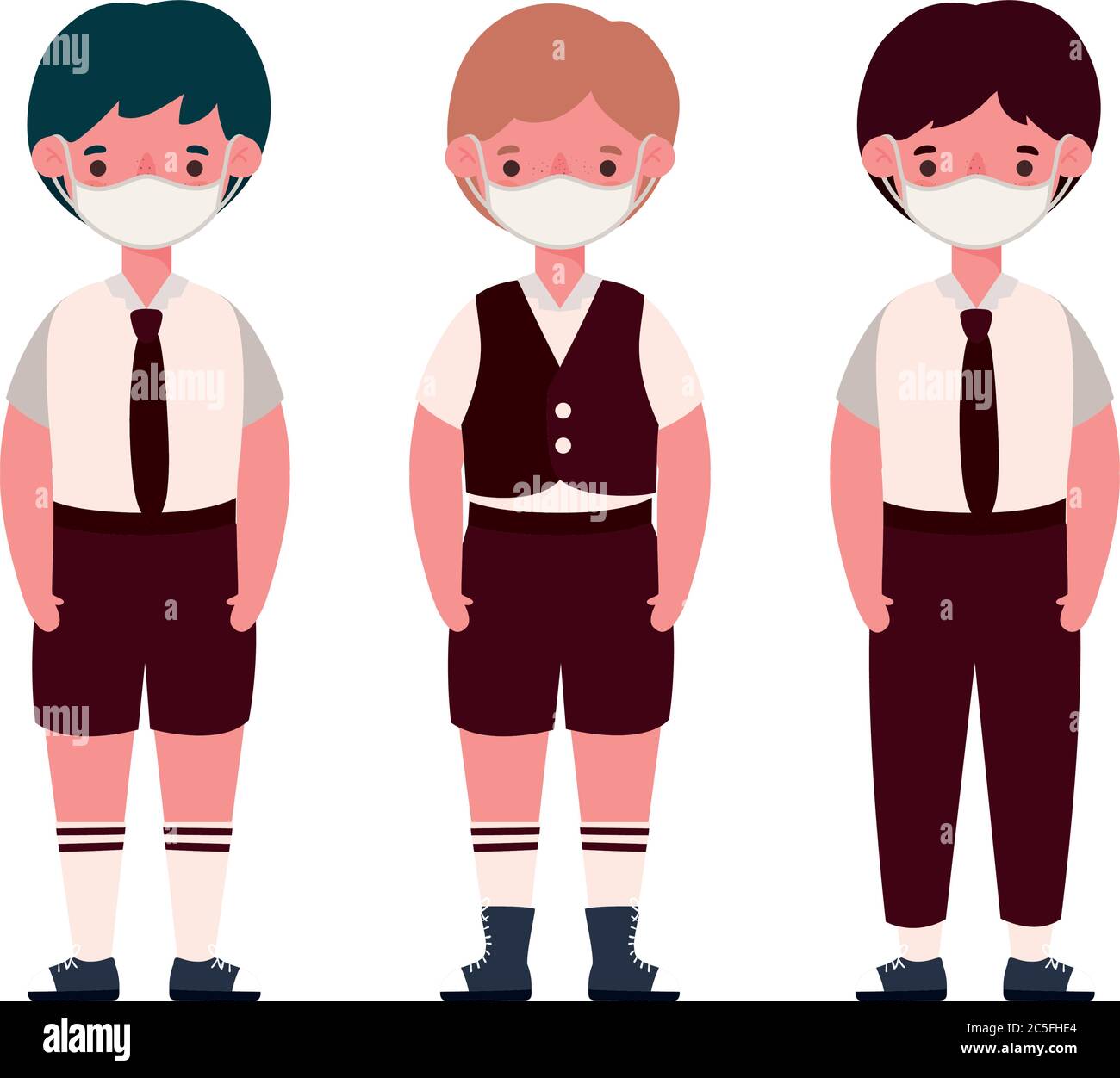 Boys kids with uniforms medical masks design, Back to school and social ...