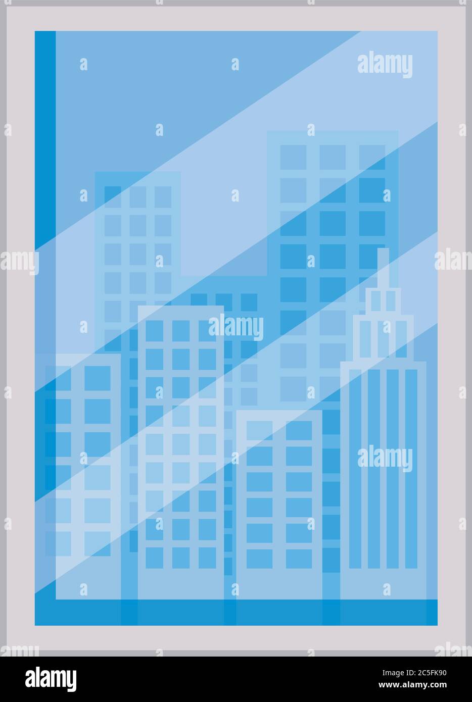 Buildings on window design, City architecture urban modern downtown ...