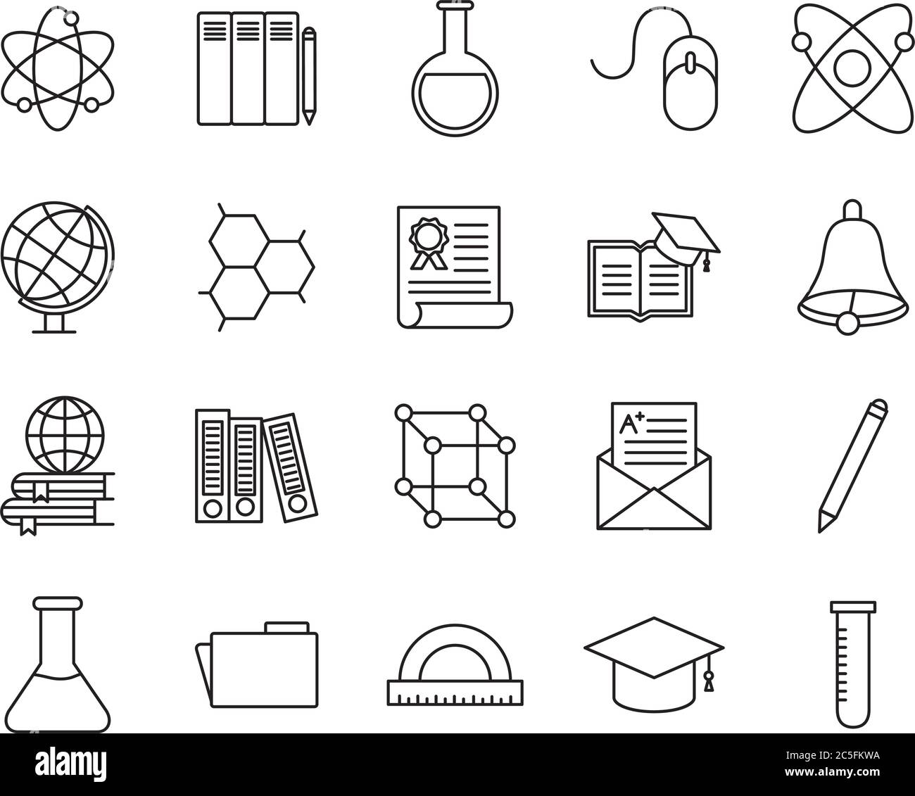 School line style icon set design, education class lesson knowledge ...
