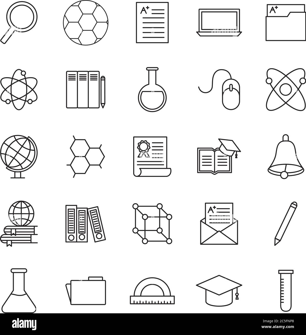 School line style icon set design, education class lesson knowledge ...