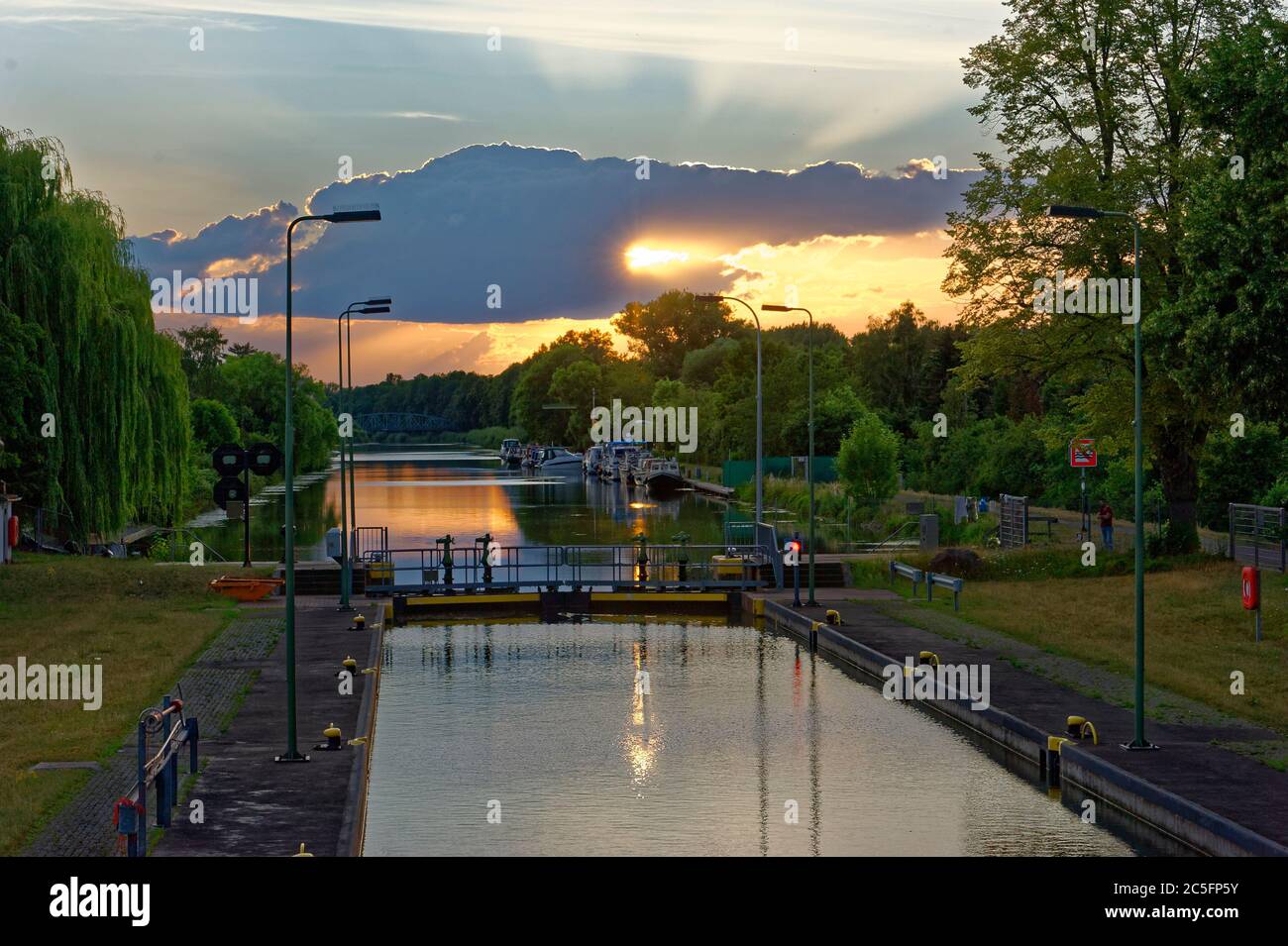 Sunset at Limmer Schleuse by Continental Limmer. Stock Photo