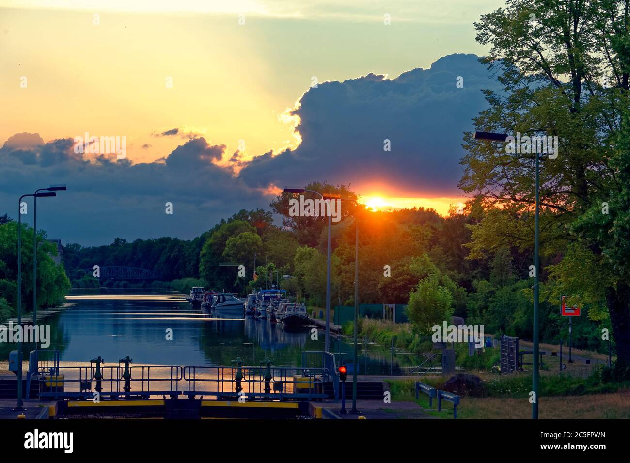 Sunset at Limmer Schleuse by Continental Limmer. Stock Photo