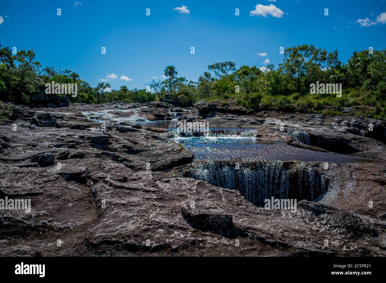 Caño Cristales - Meta Colombia. In low waters it´s easy to see the rock shapes created by to water. Stock Photo