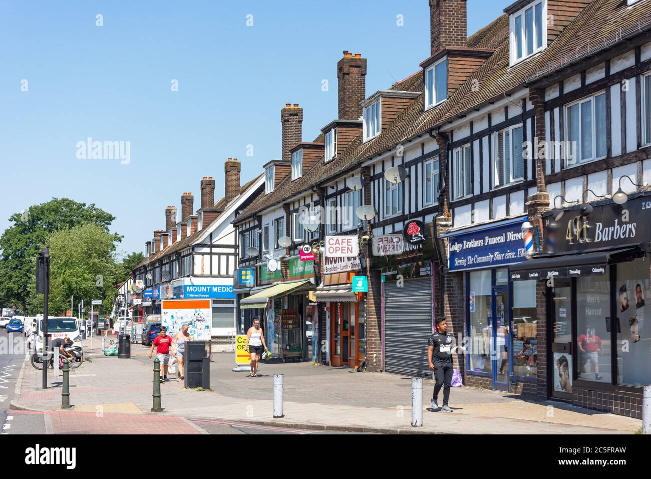Parade of shops, Hampton Road West, Hanworth, London Borough of Hounslow, Greater London, England, United Kingdom Stock Photo