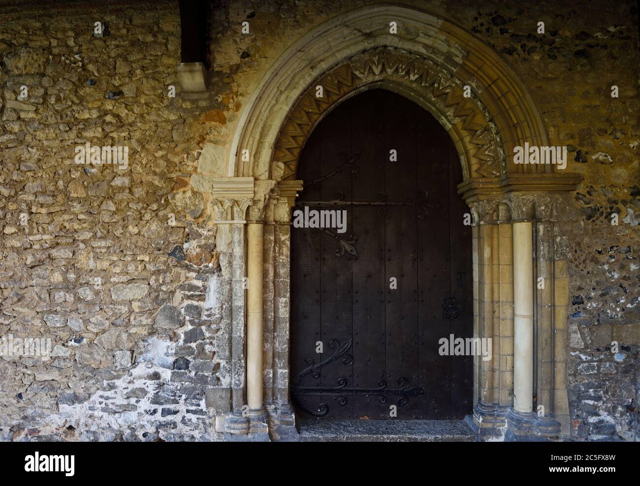 Old doorway in the north wall of the refectory at Prittlewell Priory, Prittlewell, Southend, Essex, once under the Cluniac order of St Pancras Lewes. Stock Photo