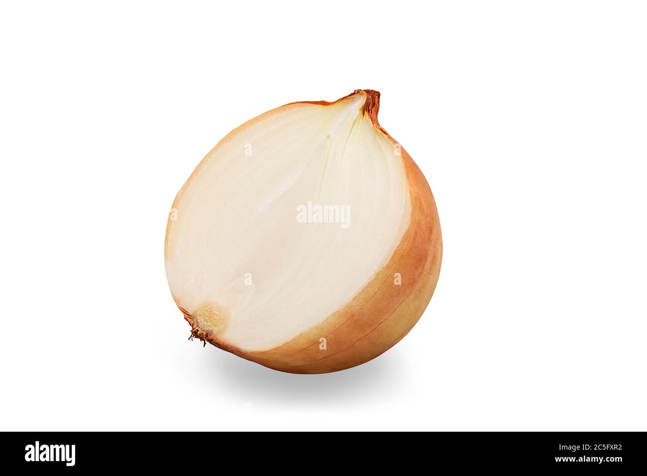 Half organic fresh raw onion on white isolated background with clipping path. Onion have acrid and sweet taste for ingredient and seasoning for cookin Stock Photo