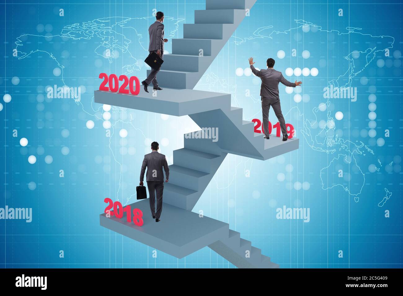 Businessman climbing the stairs on yearly basis Stock Photo - Alamy