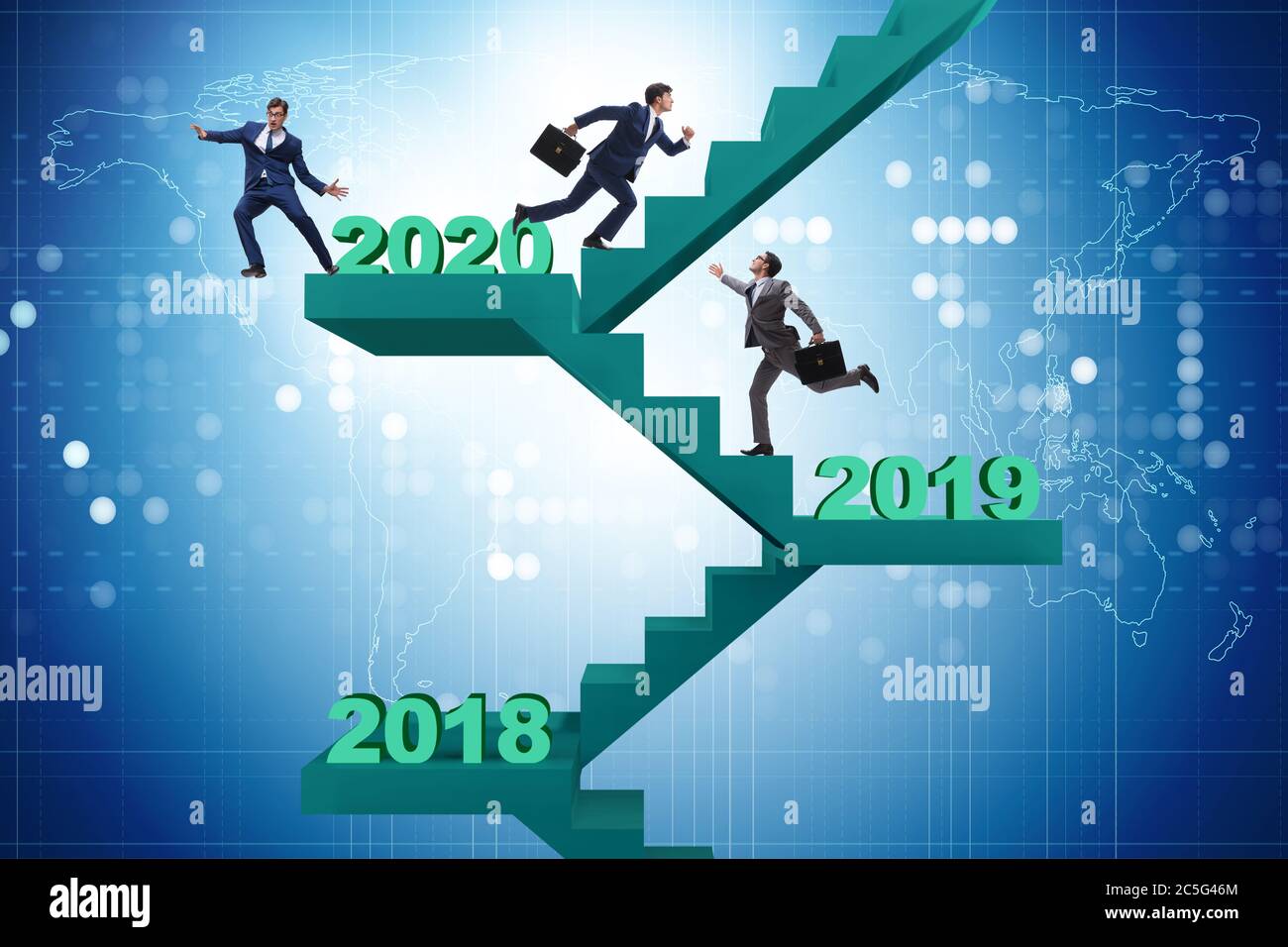 Businessman climbing the stairs on yearly basis Stock Photo - Alamy