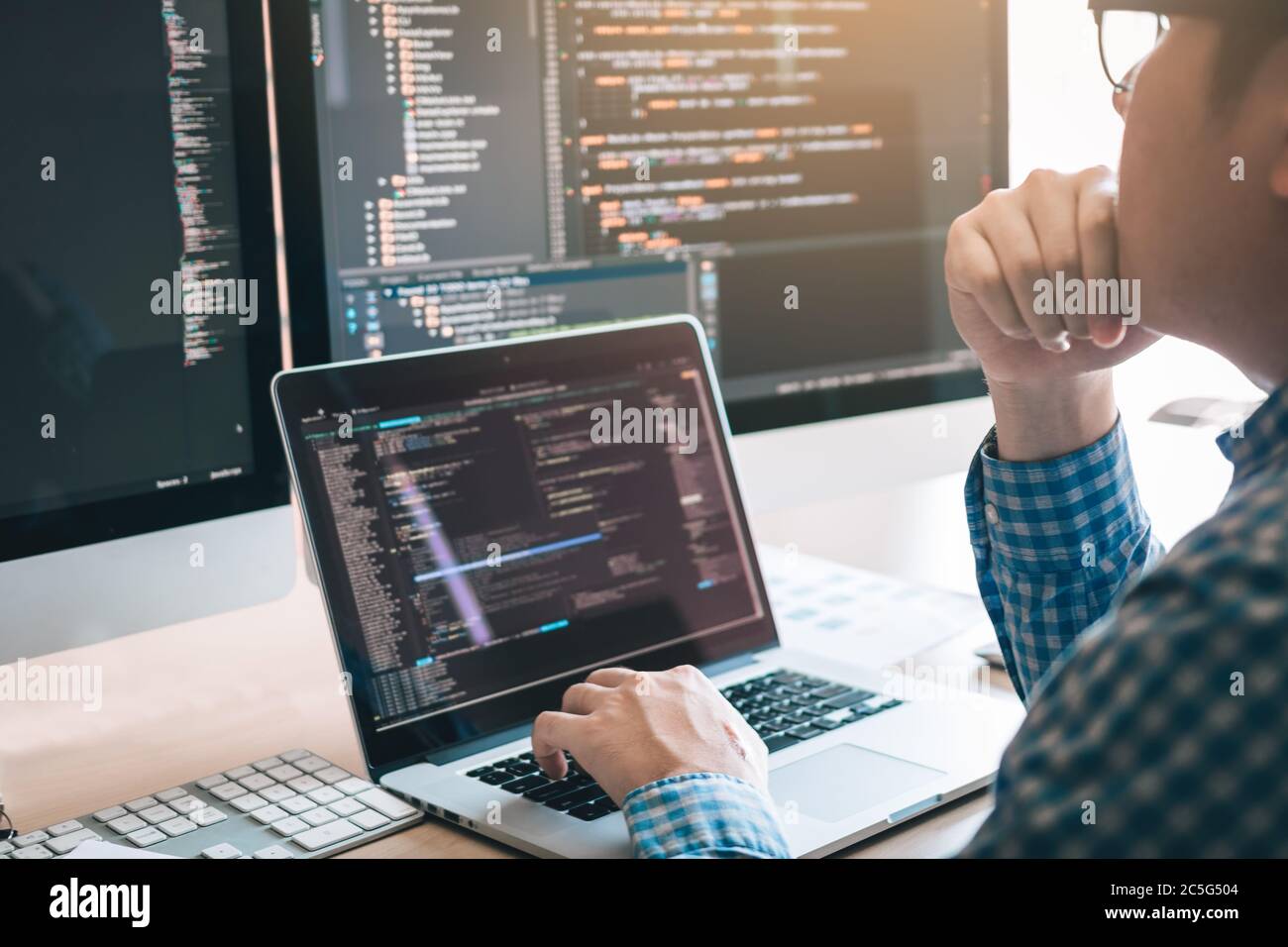 Stress developing programming looking coding technology working on ...