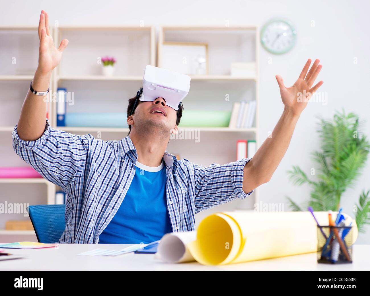 The young designer with virtual reality vr glasses Stock Photo
