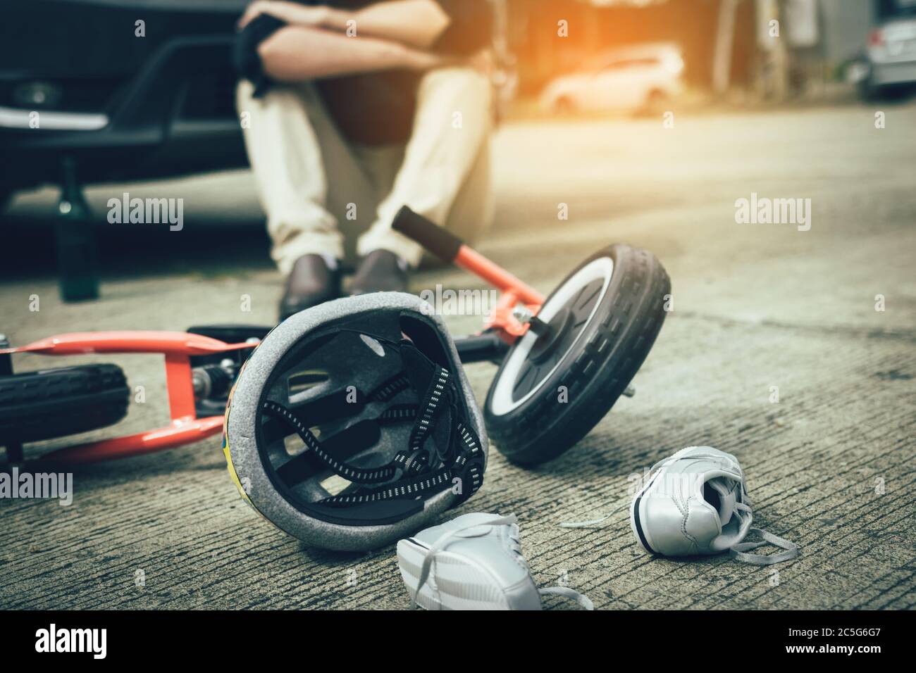 Man are stressed while being drunk with driving crash a child bike